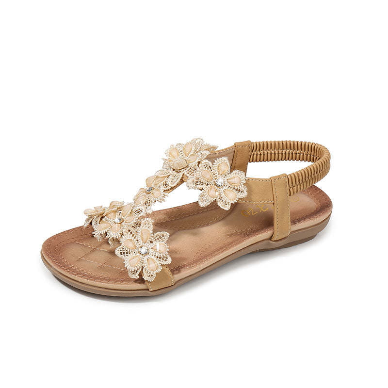 Large Size Sandals T-Shaped Flower Beach Sandals