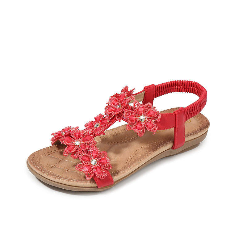 Large Size Sandals T-Shaped Flower Beach Sandals