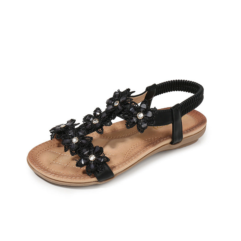 Large Size Sandals T-Shaped Flower Beach Sandals